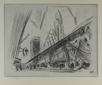 JOHN MARIN 'DOWNTOWN, THE EL' LITHOGRAPH