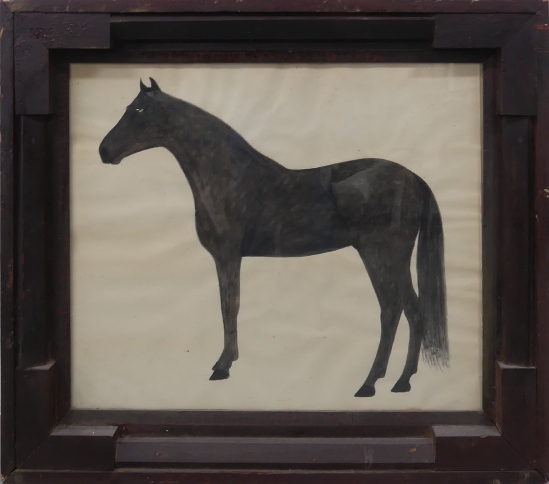 CHINESE 'HORSE' INK PAINTING ON PAPER: Chinese ink painting on paper depicting a horse. Viewable measures 23 1/4" x 19 1/2". Frame measures 30 1/2" x 26".