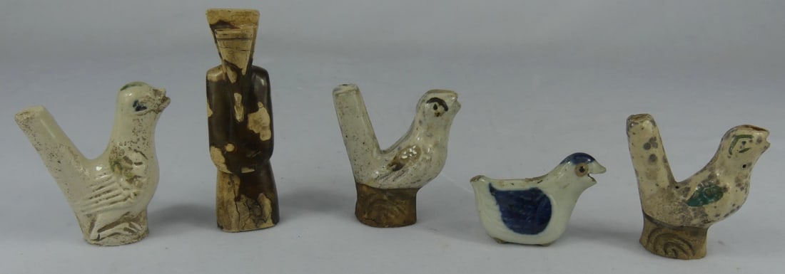 5pc CHINESE PORCELAIN BIRD WHISTLES & FIGURE (1 of 11)