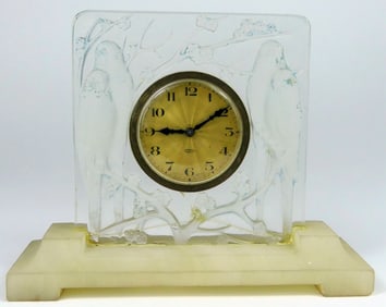 RENE LALIQUE 'INSEPARABLES' OPALESCENT GLASS CLOCK