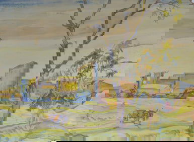 THOMAS HART BENTON LANDSCAPE WATERCOLOR ON PAPER