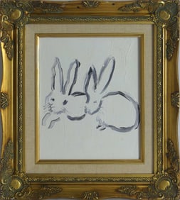 AFTER HUNT SLONEM WHITE BUNNIES OIL ON CANVAS