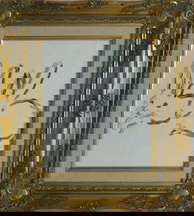 AFTER HUNT SLONEM WHITE BUNNIES OIL ON CANVAS: Oil painting on canvas depicting White Bunnies after Hunt Slonem. Signed and dated 200 to verso. Viewable measures 9 1/2" x 7 1/2". Frame measures 15" x 13" x 1 1/4".
