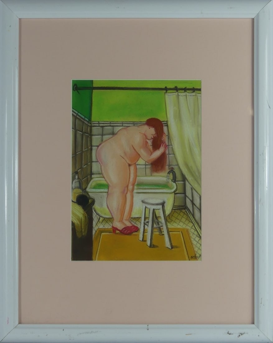 FERNANDO BOTERO (MANNER) 'BATHROOM' PASTEL / PAPER (1 of 5)