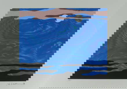 ROY LICHTENSTEIN 'MOONSCAPE' LITHOGRAPH: Roy Lichtenstein 'Moonscape' lithograph. Signed in the plate lower right. Numbered 46/150 lower left. Sheet measures 19 3/4" x 14".
