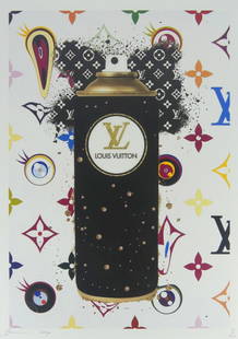 DEATH NYC 'LOUIS VUITTON SPRAY PAINT' LITHOGRAPH: DEATH NYC lithograph depicting a Louis Vuitton spray paint can. Pencil signed, dated and holds blindstamp lower left. Numbered lower right. Includes COA. Sheet measures 17 3/4" x 12 1/2".