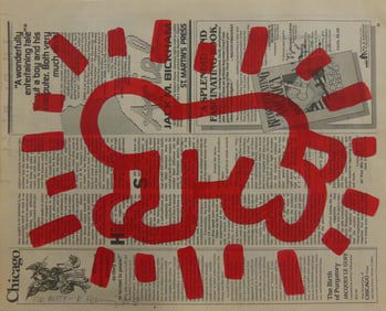 KEITH HARING 'RADIANT BABY' ACRYLIC ON NEWSPAPER