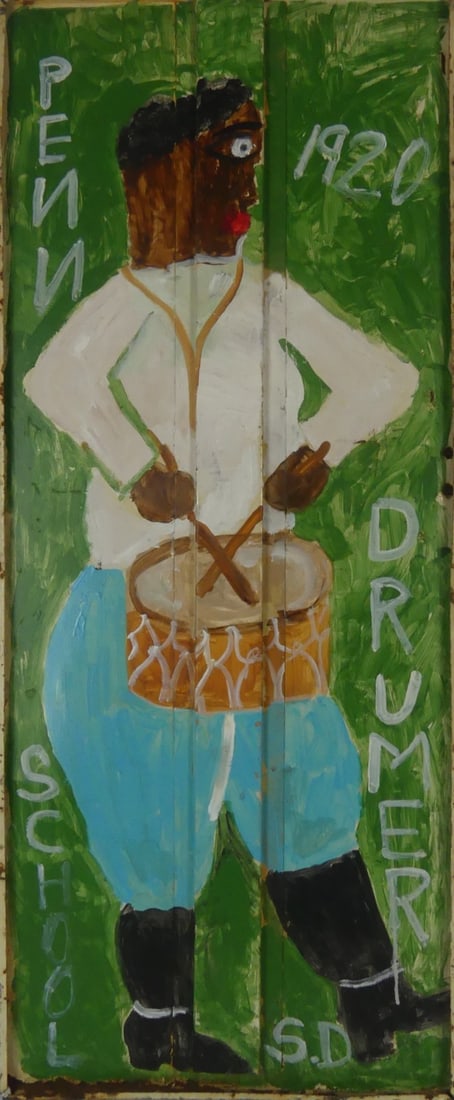 SAM DOYLE 'DRUMMER' PAINTING ON FOUND METAL (1 of 5)