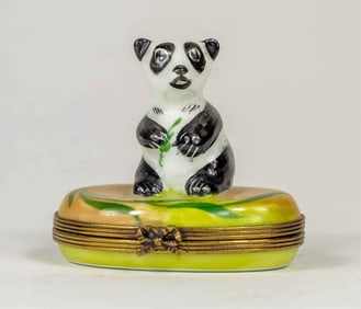 LIMOGES 'PANDA BEAR' PORCELAIN TRINKET BOX