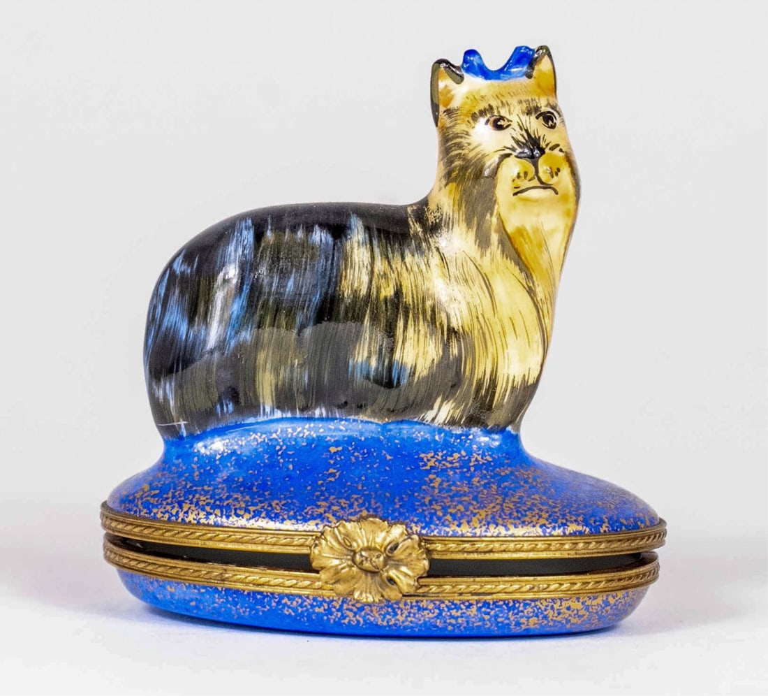 LIMOGES 'YORKSHIRE TERRIER' PORCELAIN TRINKET BOX (1 of 7)
