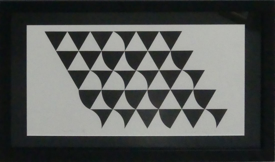 BRIDGET RILEY 'BAGATELLE' SCREENPRINT: Bridget Riley 'Bagatelle 1' screenprint. Pencil signed and dated lower right. Titled and dated 25/75 lower left. Viewable measures 29" x 15". Frame measures 36 1/2" x 21 1/2" x 1 1/4".