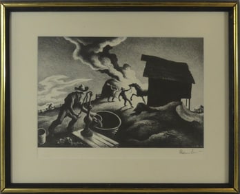 THOMAS HART BENTON 'FIRE IN THE BARNYARD'