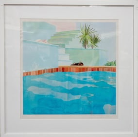 DAVID HOCKNEY 'POOL AND STEPS' SIGNED LITHOGRAPH