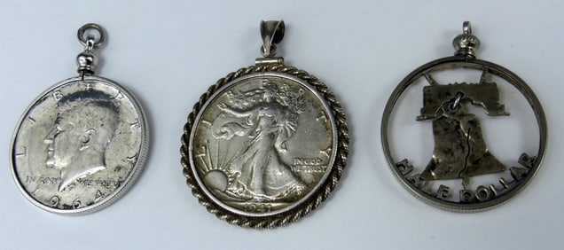 3pc SILVER US HALF DOLLAR PENDANTS