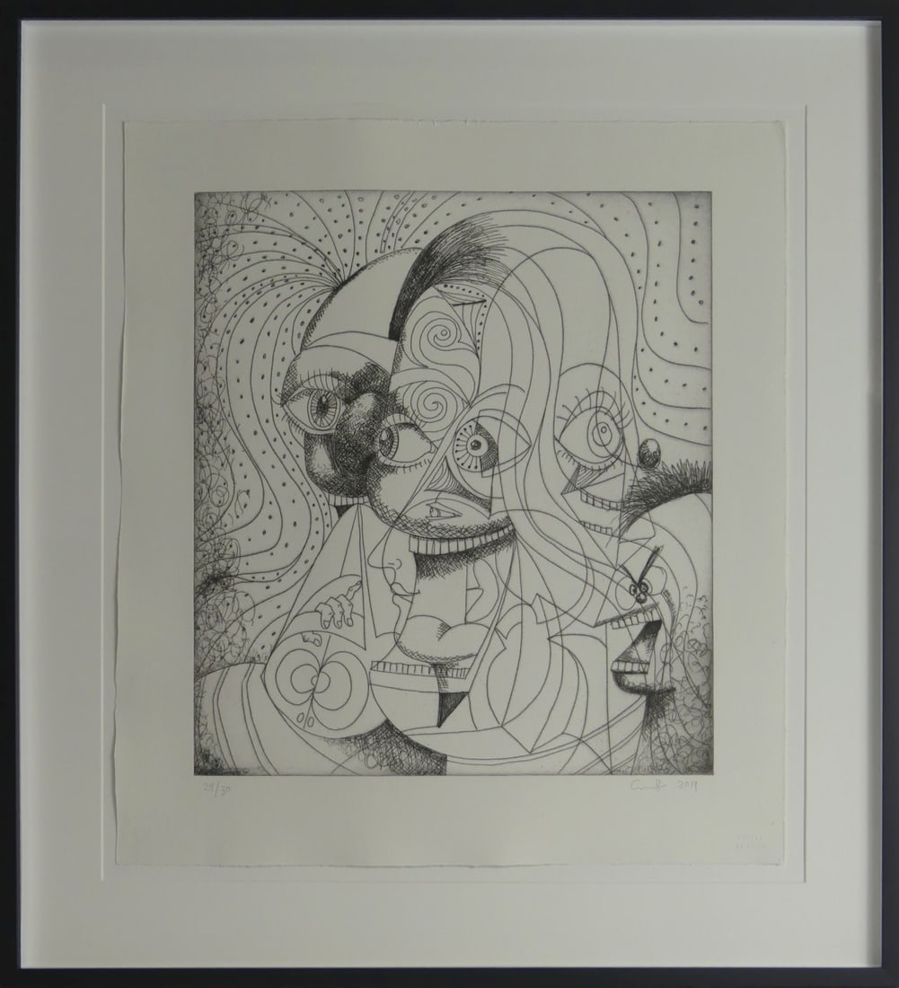 GEORGE CONDO 'THE INSANE CLOWN' ETCHING: George Condo 'The Insane Clown' etching with drypoint on wove paper. Pencil signed, dated and holds Burnet Editions blindstamp lower right. Numbered 29/30 and holds blindstamp lower left. Sheet measur
