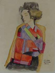 EGON SCHIELE 'THE DAYDREAMER' WATERCOLOR ON PAPER