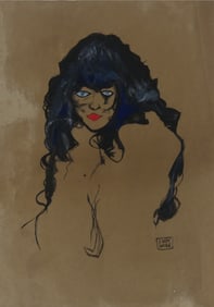 EGON SCHIELE 'DARK HAIRED GIRL' PAINTING ON PAPER