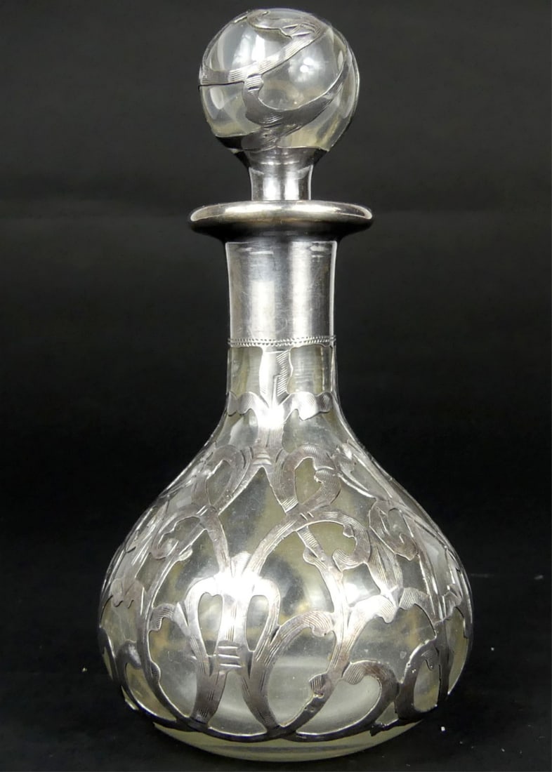 STERLING SILVER OVERLAY PERFUME BOTTLE (1 of 9)