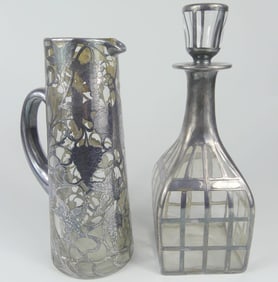 2pc STERLING SILVER OVERLAY DECANTER & PITCHER
