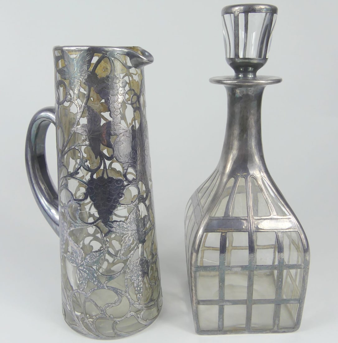 2pc STERLING SILVER OVERLAY DECANTER & PITCHER (1 of 11)