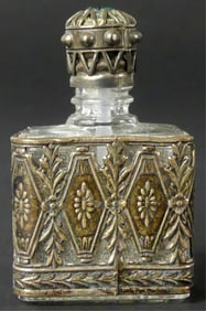 FRENCH STERLING SILVER & GLASS MINIATURE PERFUME