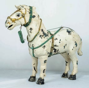PAINTED CAST IRON HORSE w HARNESS