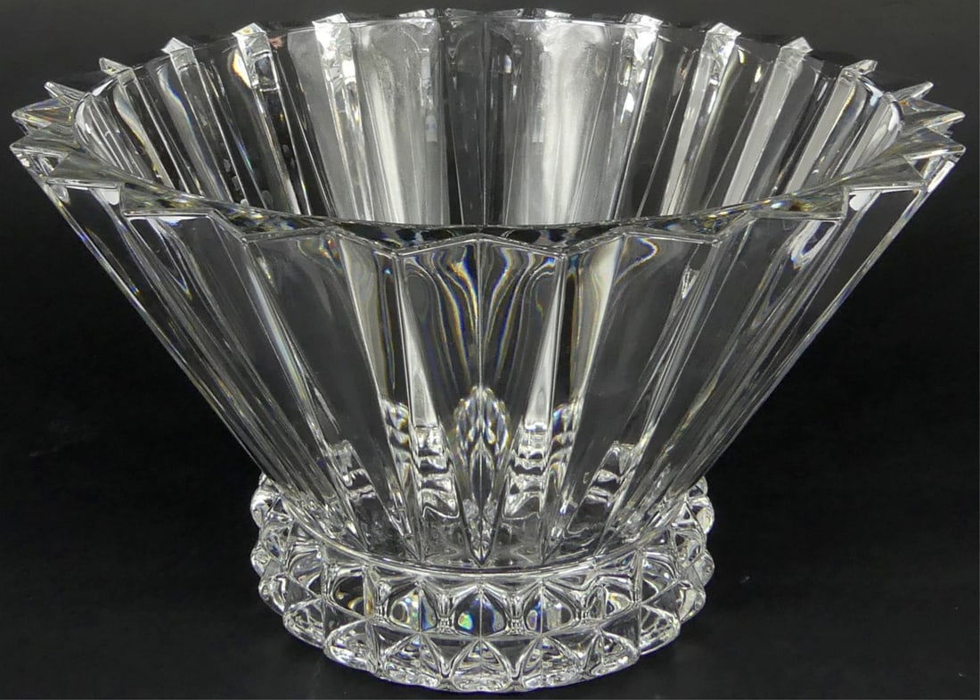 ROSENTHAL FLUTED CRYSTAL FRUIT BOWL: Rosenthal crystal fruit bowl having a ribbed body. Marked to underside. Measures 9 3/4" x 9 3/4" x 5 3/4" h.