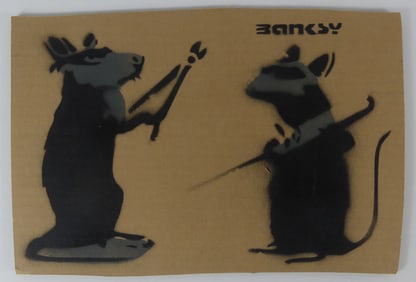 BANKSY 'RATS' STENCIL ON CARDBOARD