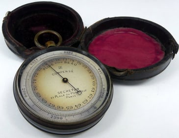 ANTIQUE SECRETAN PARIS TRAVEL BAROMETER w CASE