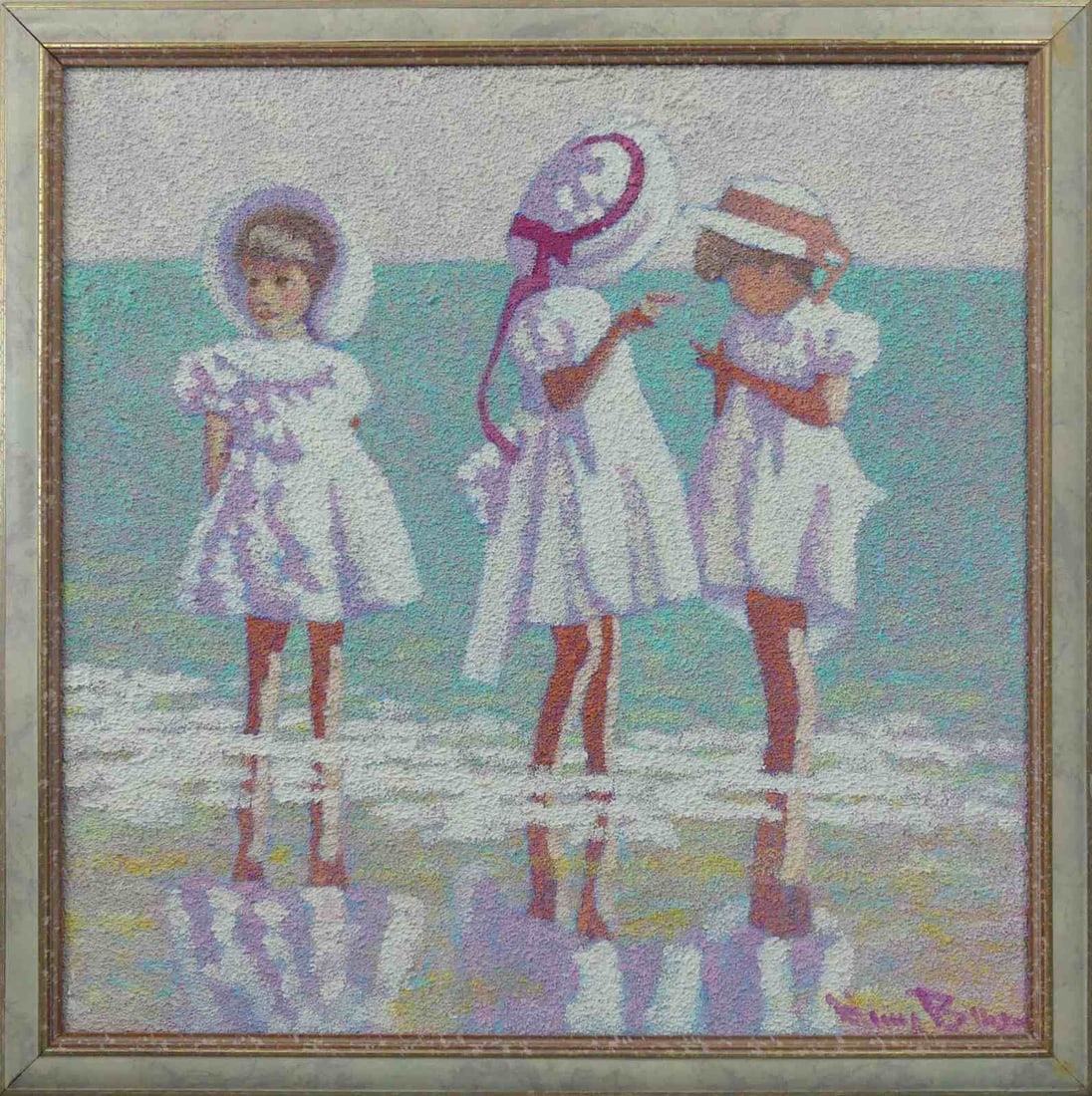 HENRY BENSON 'CHILDREN ON BEACH' OIL ON CANVAS (1 of 6)