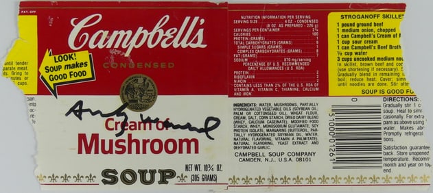 ANDY WARHOL SIGNED CAMPBELL'S MUSHROOM SOUP LABEL