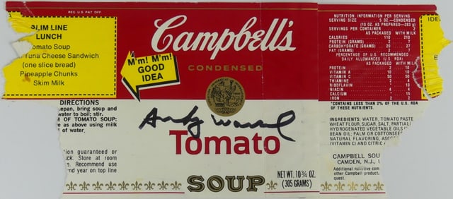 ANDY WARHOL SIGNED CAMPBELL'S TOMATO SOUP LABEL