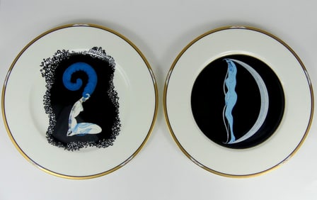 2pc ERTE PORCELAIN PLATES NUMERAL 2 & ALPHABET D