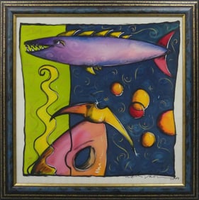 MODERN FISH PAINTING ON SILK SIGNED