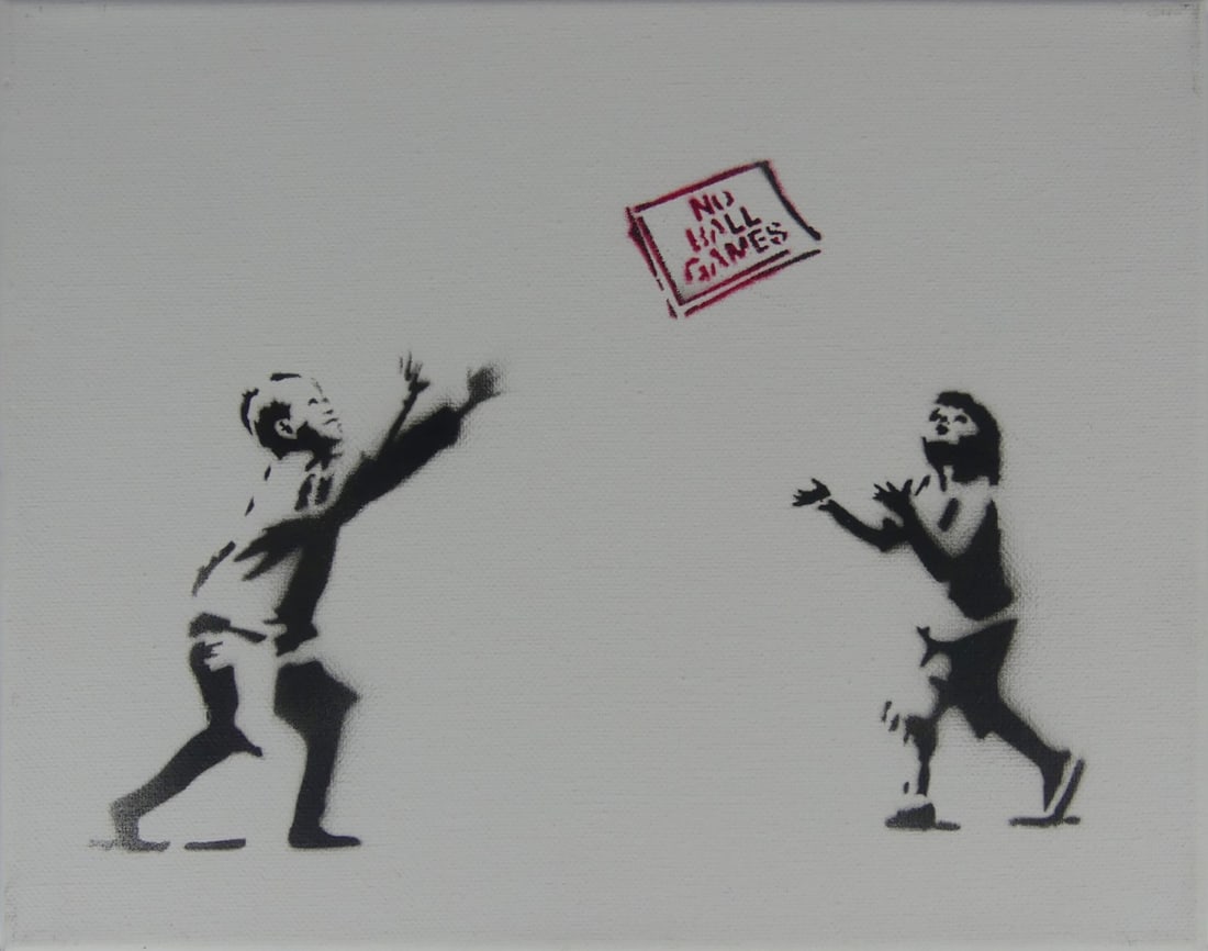 BANKSY 'NO BALL GAMES' STENCIL ON CANVAS (1 of 7)