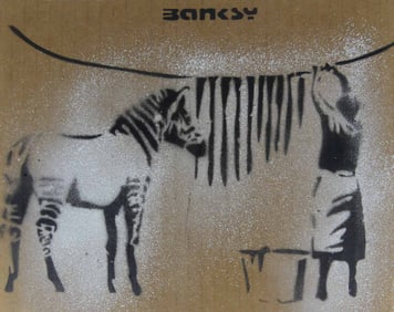 BANKSY 'ZEBRA STRIPES' STENCIL ON CARDBOARD