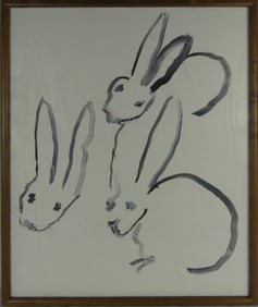 HUNT SLONEM WHITE BUNNIES OIL ON CANVAS