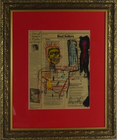 JEAN-MICHEL BASQUIAT (AFTER) ACRYLIC ON NEWSPAPER
