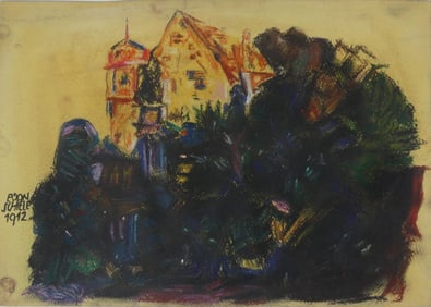 EGON SCHIELE 'DEURING CASTLE' PASTEL ON PAPER