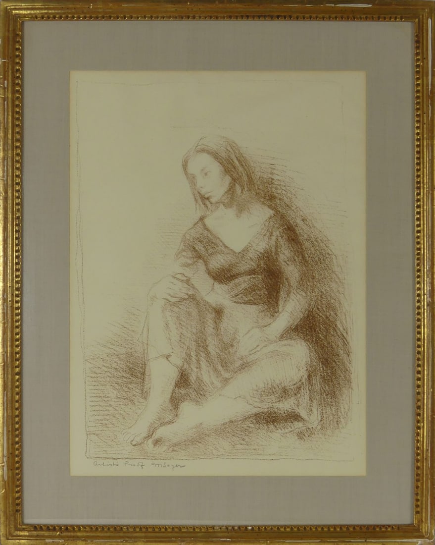 MOSES SOYER 'AFTER THE DANCE' LITHOGRAPH: Moses Soyer 'After the Dance' lithograph. Pencil signed and marked Artist's Proof lower left. Viewable measures 19 1/2" x 14 1/2". Frame measures 26 1/2" x 21".