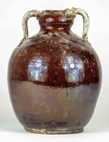 GLAZED STONEWARE JUG w LIZARD HANDLES
