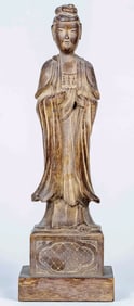 CHINESE CARVED WOOD GUAN YIN SCULPTURE
