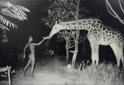 PETER BEARD 'GIRAFFE FEEDING' PHOTO-LITHO