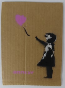 BANKSY 'GIRL w BALLOON' STENCIL ON CARDBOARD