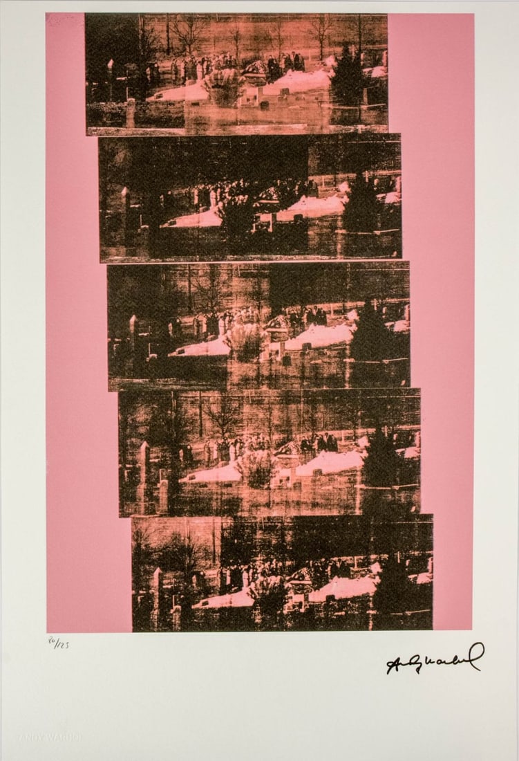 ANDY WARHOL 'GANGSTER FUNERAL' LITHOGRAPH: Andy Warhol 'Gangster Funeral' lithograph. Signed in the plate lower right. Numbered 80/125 and holds Andy Warhol blindstamp lower left. Stamped to verso. Sheet measures 19 3/4" x 13 3/4".