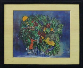 DAVID STEIN 'I AND THE VILLAGE' WATERCOLOR / PAPER