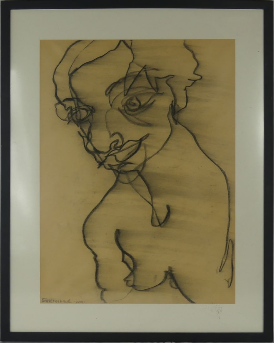 GONZALO FUENMAYOR NUDE CHARCOAL DRAWING: Gonzalo Fuenmayor (Colombian, born 1977) charcoal drawing on paper depicting an abstract nude female figure. Signed and dated 2001 lower left. Viewable measures 22 3/4" x 16 3/4". Frame measures 29 3/