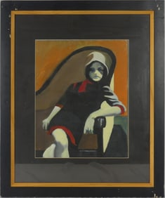 MID CENTURY 'PORTRAIT OF SEATED GIRL' OIL ON BOARD