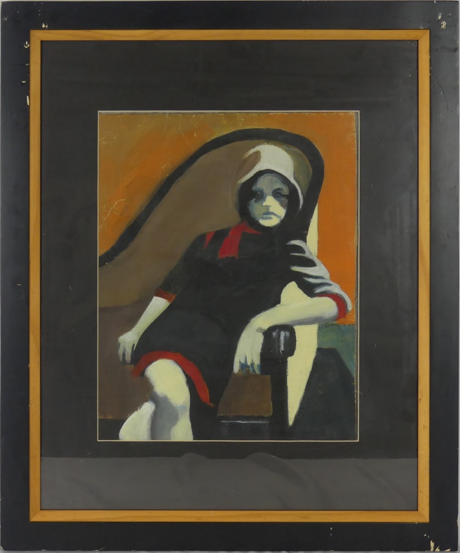 MID CENTURY 'PORTRAIT OF SEATED GIRL' OIL ON BOARD (1 of 4)