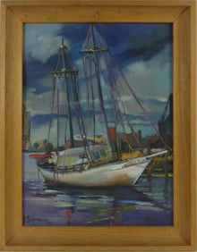 FLORENCE SEYMOUR 'SAILBOAT' OIL PAINTING ON BOARD